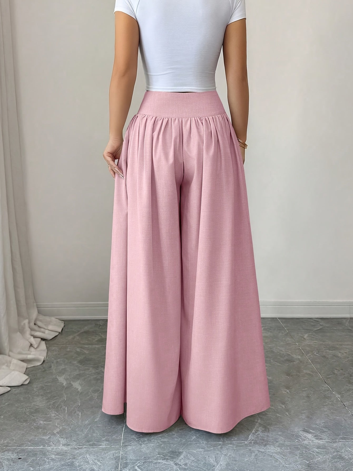 Damen Weite Palazzo-Hose mit High Waist und Knopfdetails – Elegante Freizeit- und Ausgeh-Hose