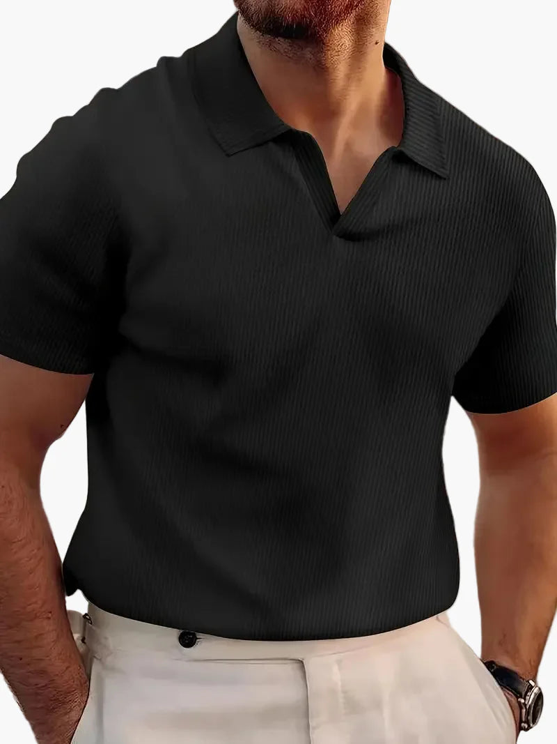 Herren Kurzarm Polohemd mit V-Kragen – Lässiger und eleganter Freizeitstil
