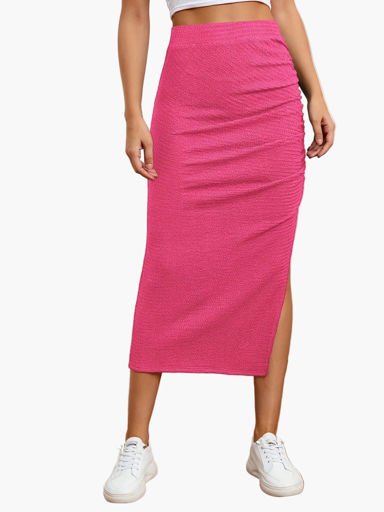 Damen Midirock mit Raffung und Schlitz – Eleganter, modischer Alltagsrock
