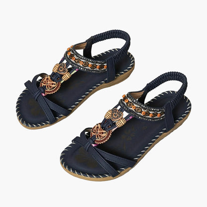 Damen Boho Sandalen mit Perlen und Ornamenten – Bequeme Sommerschuhe für Alltag & Urlaub