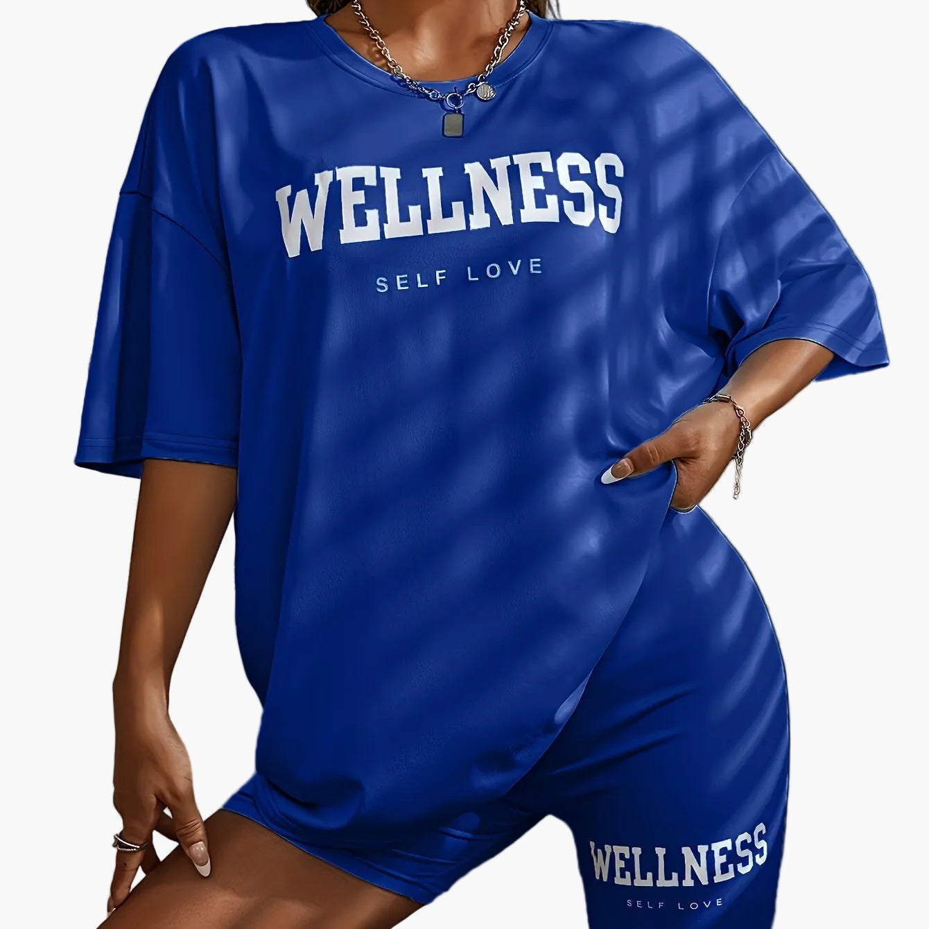 Damen Wellness Lounge Set Oversize T-Shirt & Radlerhose – Entspanntes Freizeit-Outfit mit Motivdruck