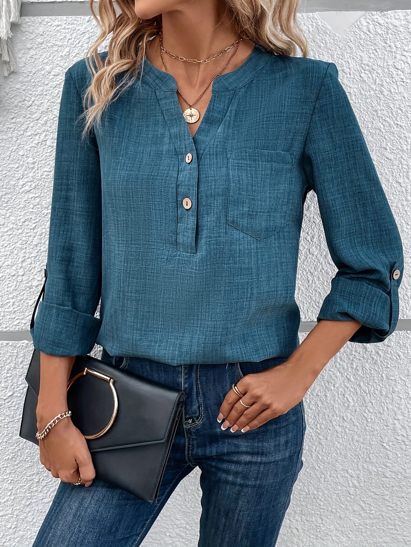 Damen Bluse im Casual-Stil mit Knopfleiste und Brusttasche – Elegantes Alltagshemd