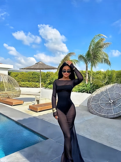 Damen Maxikleid mit transparentem Überwurf – Elegantes Stil-Statement für Urlaub & Pool