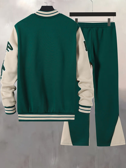 Herren College Trainingsanzug Set – Varsity Style Freizeit-Sportanzug mit Statement-Stickerei