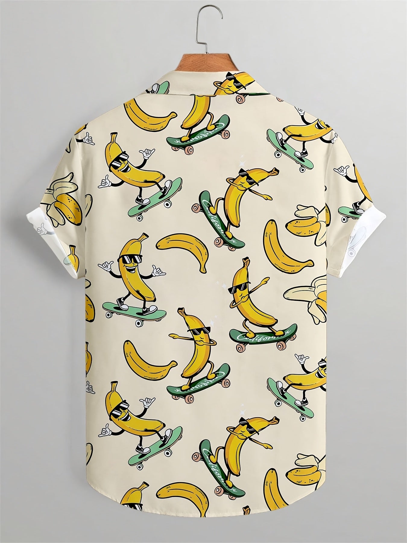 Herren Freizeit Hemd mit Skateboard-Banane Cartoon Print – Kurzarm, Lustiger Stil für Alltag & Party