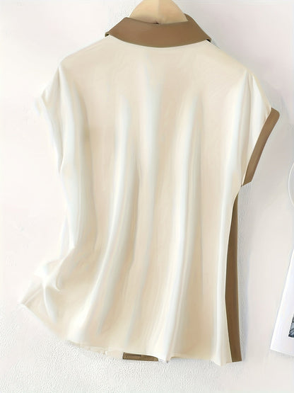Damen Bluse im eleganten Colorblock Stil – Ärmellos, Sommer, Büro & Freizeit