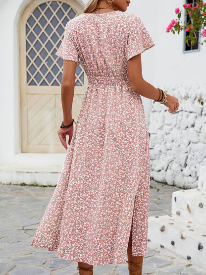 Damen Boho Maxikleid mit V-Ausschnitt und Blumenmuster – Elegantes Sommerkleid für Alltag und Urlaub