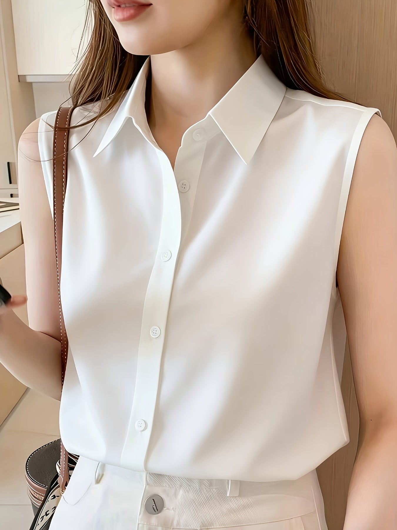 Damen Ärmellose Bluse Business Elegant Freizeit Hemdbluse
