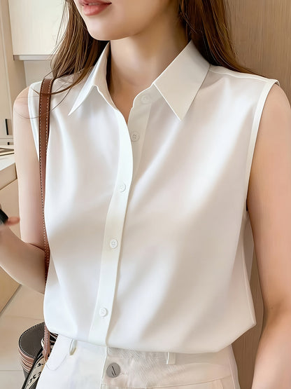 Damen Ärmellose Bluse Business Elegant Freizeit Hemdbluse