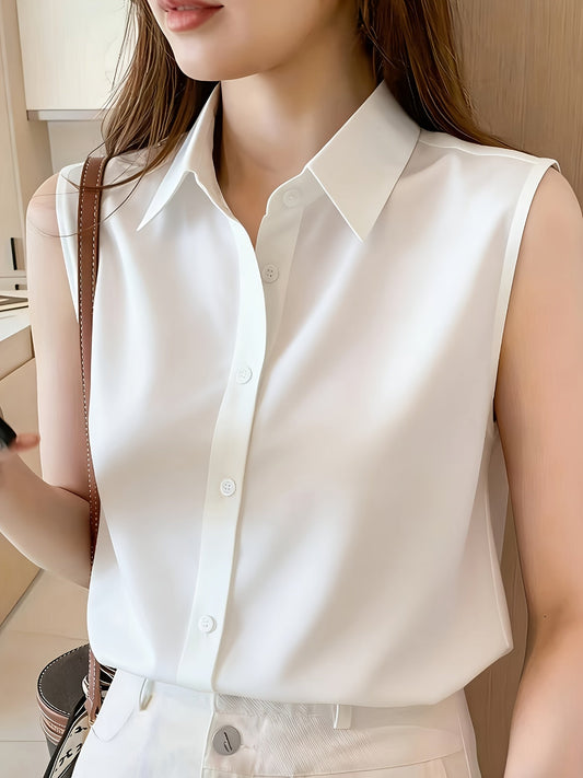 Damen Ärmellose Bluse Business Elegant Freizeit Hemdbluse