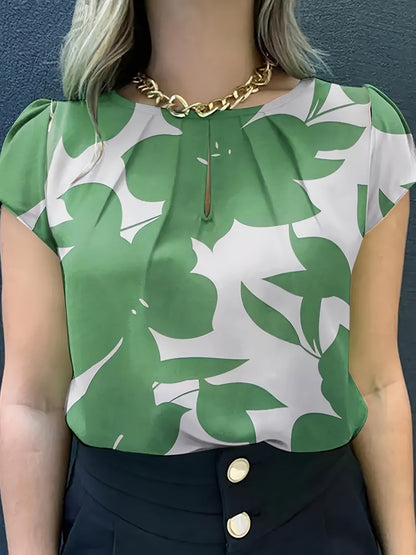 Damen Bluse mit abstraktem Muster und Falten-Detail – Elegante Sommer-Office-Mode