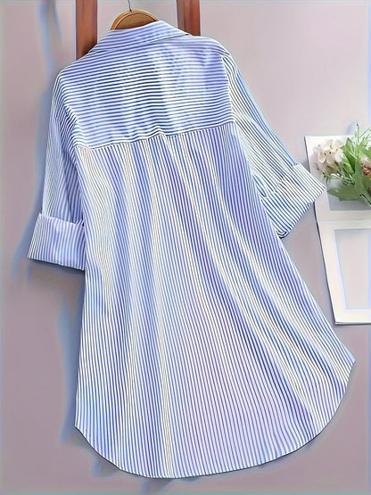 Damen Longbluse mit Streifenmuster und Knopfleiste – Modisches Hemd für Business und Freizeit