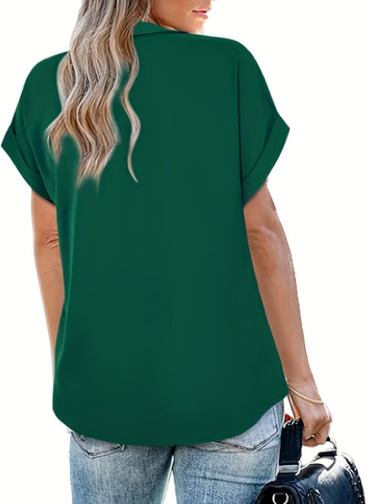 Damen Blusenshirt mit V-Ausschnitt und kurzen Ärmeln – Elegantes Freizeit-Top für Alltag und Büro