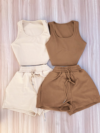 Damen Loungewear Set Zweiteiler – Sportlicher Tanktop und Shorts für Freizeit & Zuhause