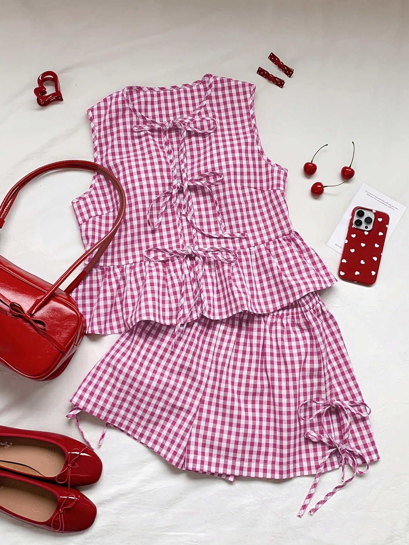 Damen Zweiteiliges Set mit Streifen, Schleifen und Volant – Elegantes Sommer Outfit