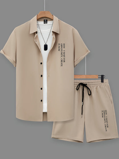 Herren Sommer Freizeit Set mit Motivationsspruch – Kurzarm Hemd und Shorts, Modernes Lounge Outfit