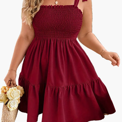 Damen Sommerkleid mit Smok-Oberteil und Schleifen-Trägern – Freizeit & Urlaub, A-Linie