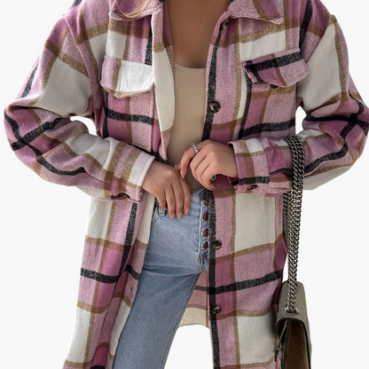 Damen Langarm Karo Shacket im lässigen Oversize-Stil – Perfekt für Alltag und Freizeit