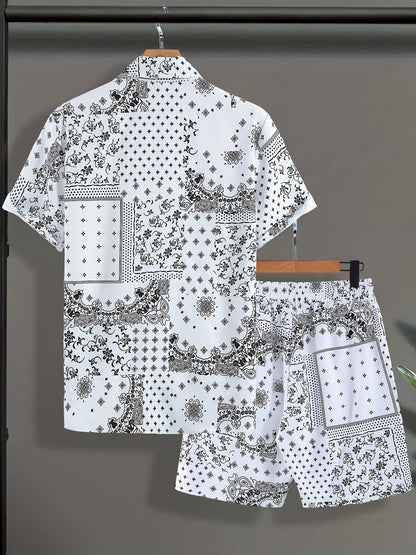 Herren Freizeit Set Kurzarm Hemd und Shorts mit Paisley Muster – Sommer Outfit für Alltag und Urlaub