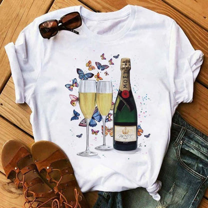 Jasmine – Kawaii T-Shirt mit Roségold-Weinglas