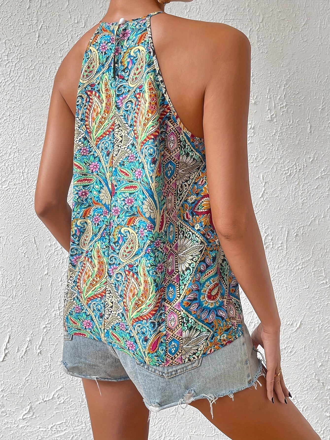 Damen Boho Halterneck Top mit Paisley Muster – Sommer Elegant Freizeit