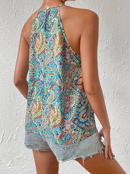 Damen Boho Halterneck Top mit Paisley Muster – Sommer Elegant Freizeit