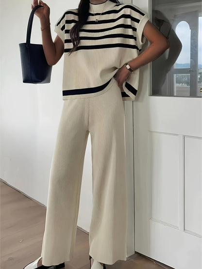 Damen Elegantes Streifen-Set mit Weitbein-Hose und Oversize-Oberteil – Moderner Business- und Freizeit-Look