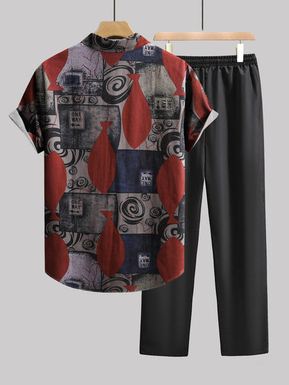 Herren Set mit Kurzarm-Hemd und Hose – Künstlerischer Style für Freizeit und Urlaub