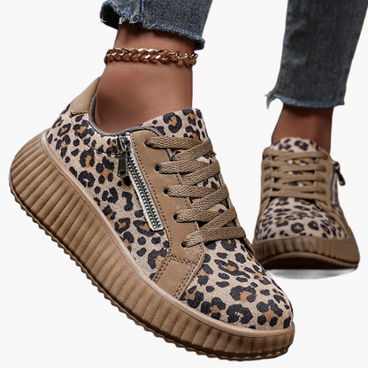 Damen Plateau-Sneaker mit Leopardenmuster und Reißverschluss – Modische Freizeitschuhe für Alltag und Ausgehen