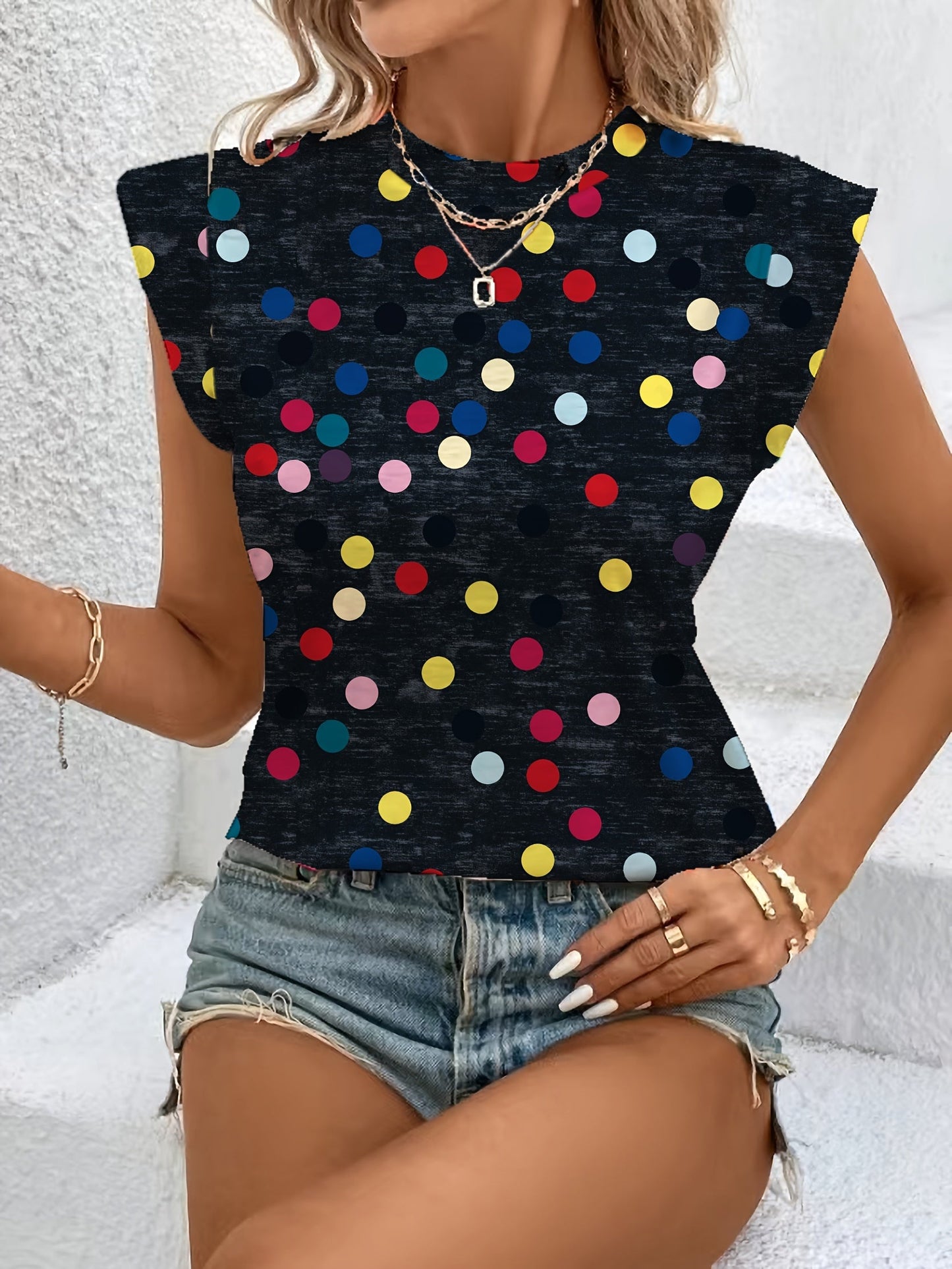 Damen Polka Dot Ärmelloses Oberteil Modern Freizeit