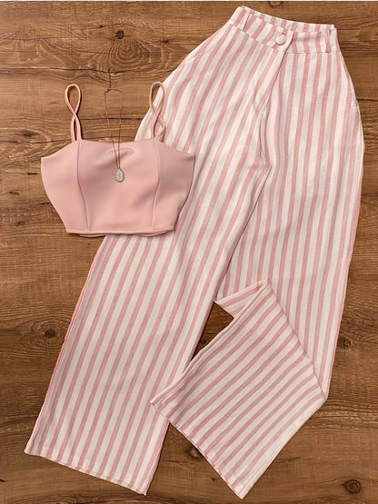 Damen Zweiteiler Set – Elegante gestreifte Hose mit Bustier Top, Modernes Outfit für besondere Anlässe