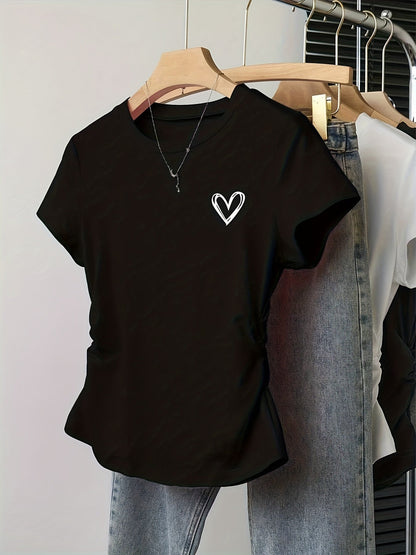 Damen T-Shirt mit Herz-Print und modernem Schnitt – Ideal für Freizeit und Alltag