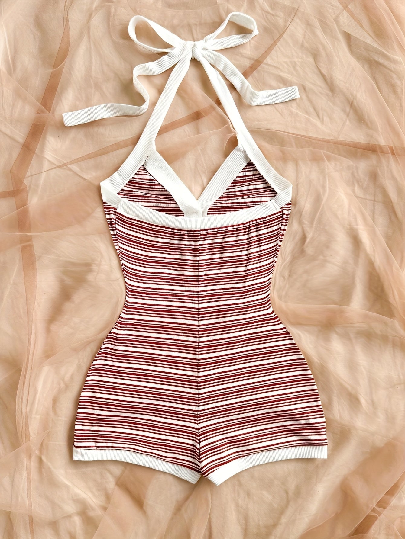 Damen Einteiler Kurz Overall mit Streifen und Knopfleiste – Eleganter Sommer Jumpsuit für Freizeit & Strand
