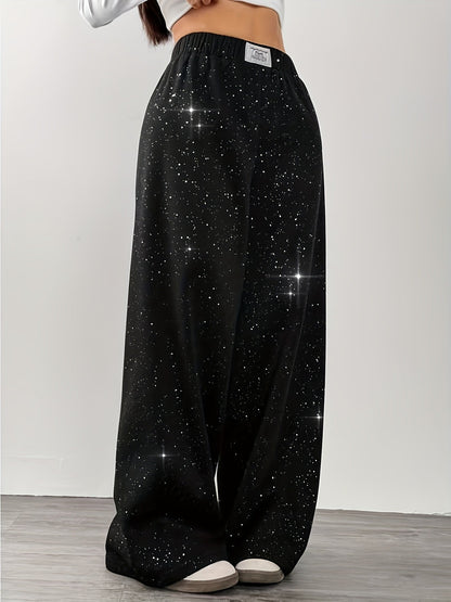 Damen Weite Jogginghose mit Sternenhimmel-Design für Freizeit und Streetwear