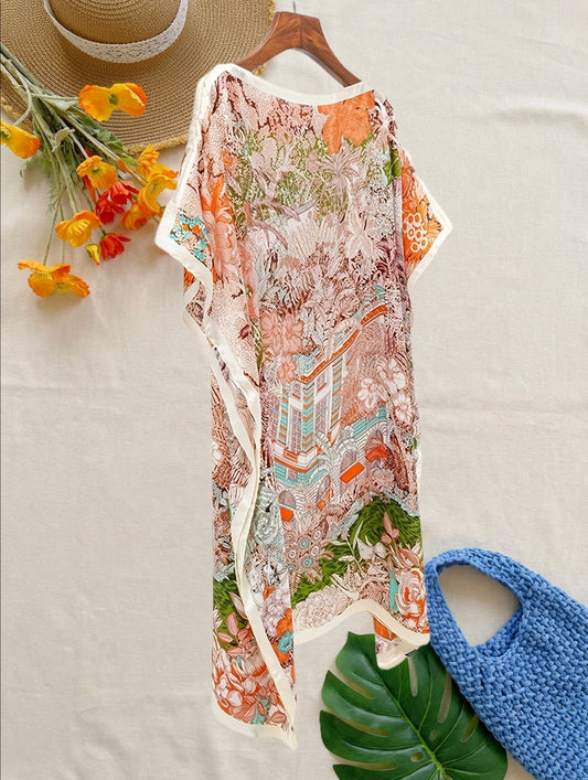 Damen Boho Strandponcho mit floralen Mustern – Perfekt für Urlaub und Sommer