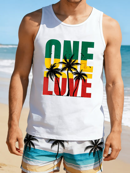 Herren Tanktop One Love Reggae Style mit Palmen – Sommerliches Freizeitshirt