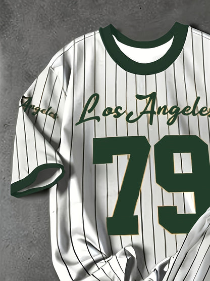 Herren Sportset Los Angeles 79 – Pinstripe Shirt und Shorts im Retro-Stil