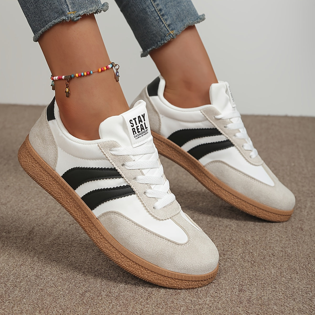Damen Retro Sneaker mit Streifen – Lässige Streetstyle Turnschuhe für Alltag & Freizeit