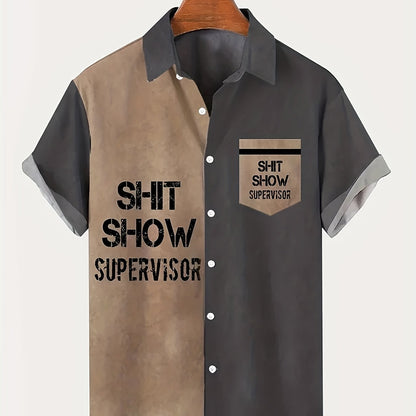 Herren Vintage Kurzarm Hemd – Lustiges Shit Show Supervisor Statement, Lockerer Sommerstil