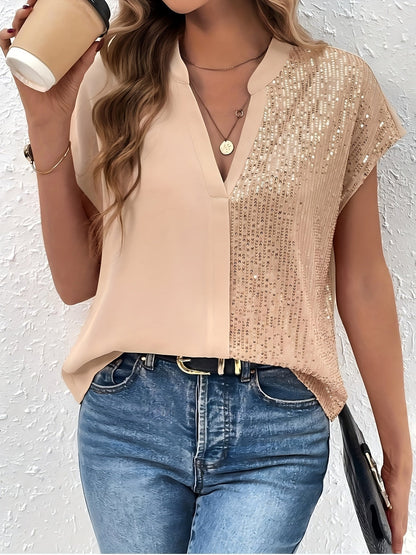 Damen Elegante Bluse mit Pailletten und V-Ausschnitt – Perfekt für Büro und Freizeit