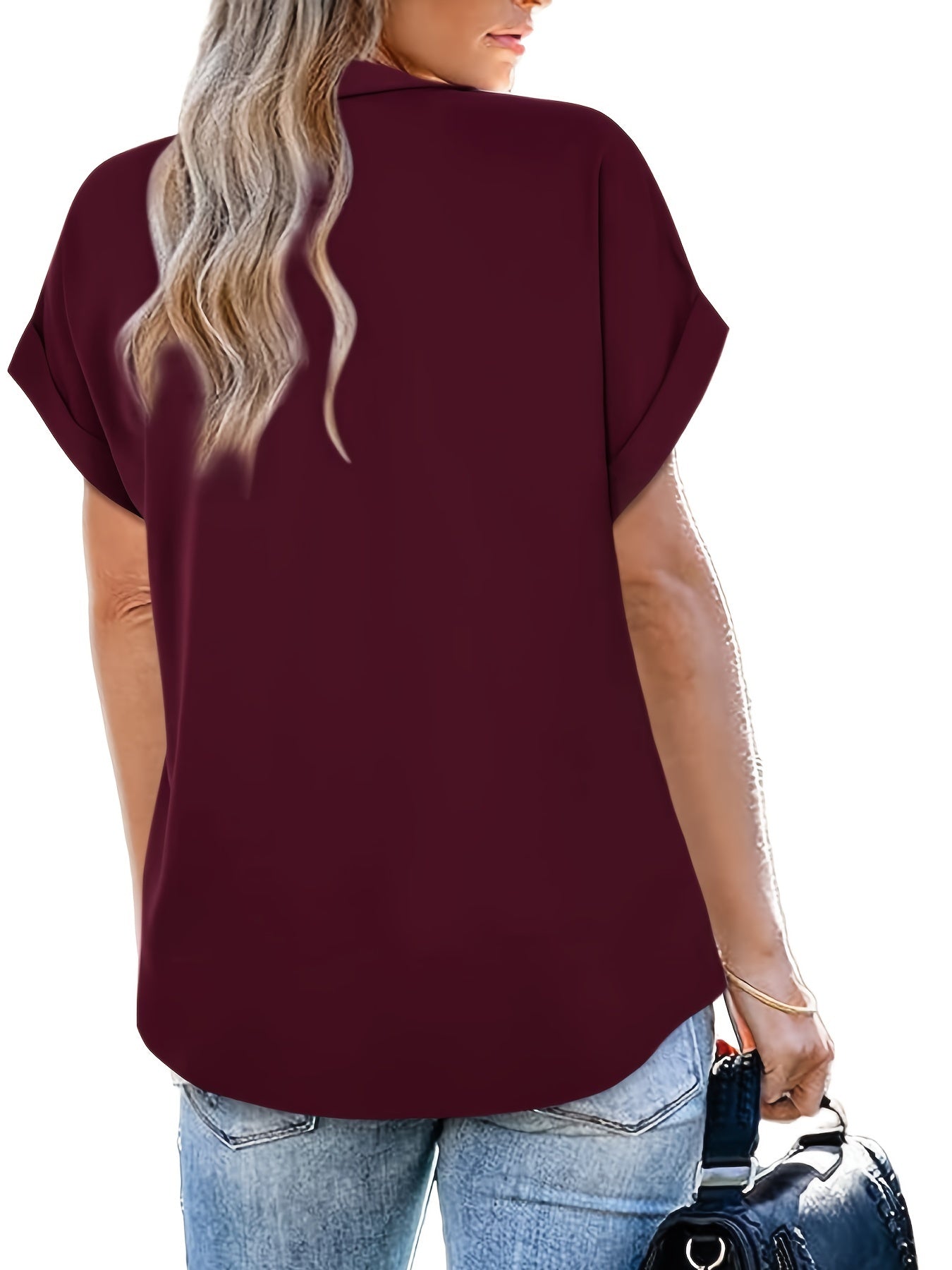 Damen Blusenshirt mit V-Ausschnitt und kurzen Ärmeln – Elegantes Freizeit-Top für Alltag und Büro