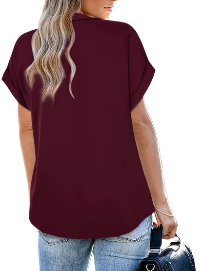 Damen Blusenshirt mit V-Ausschnitt und kurzen Ärmeln – Elegantes Freizeit-Top für Alltag und Büro