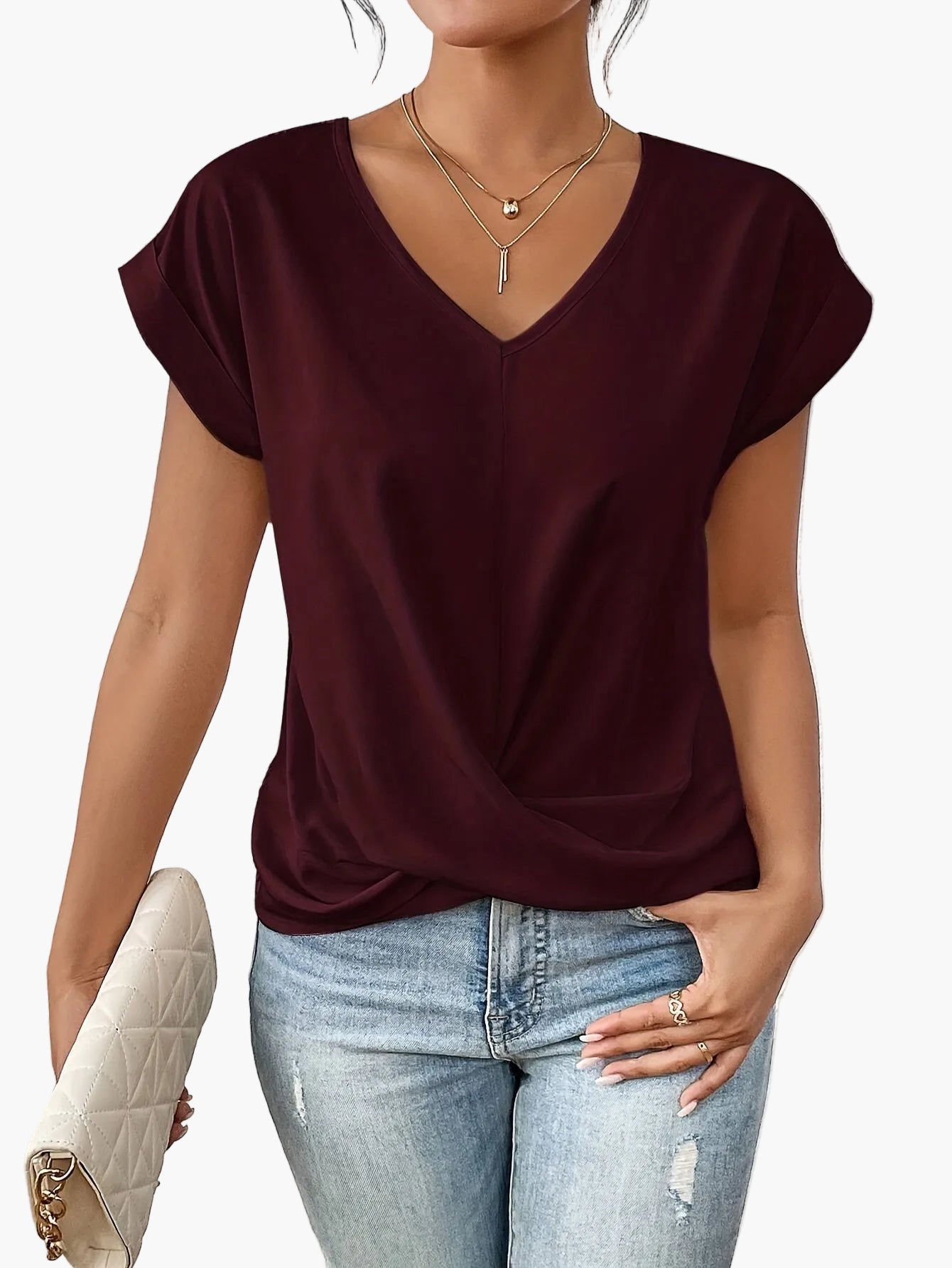 Damen Casual V-Ausschnitt T-Shirt für Alltag und Freizeit