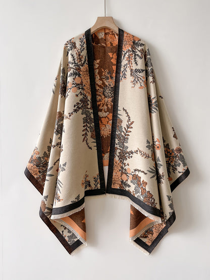 Damen Kimono Cardigan mit floralem Vintage-Muster – Elegante offene Umhangjacke für Freizeit und besondere Anlässe