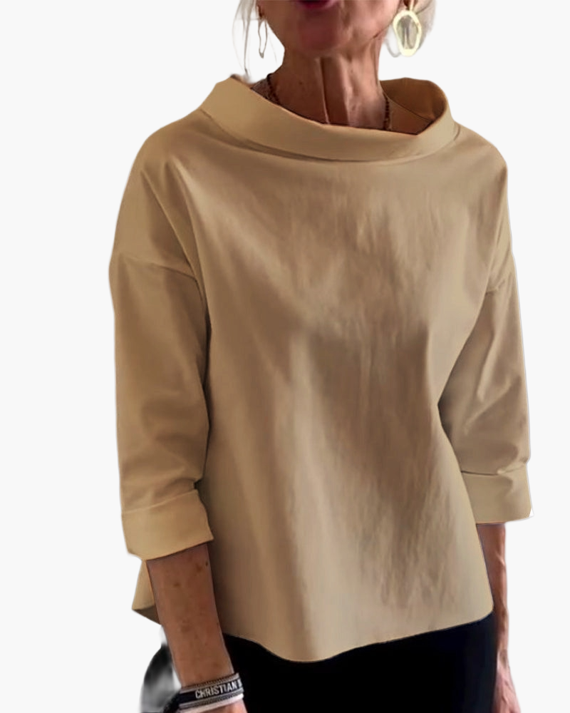 Damen Modernes Oberteil mit hohem Kragen – Elegantes Blusenshirt für Alltag und Büro