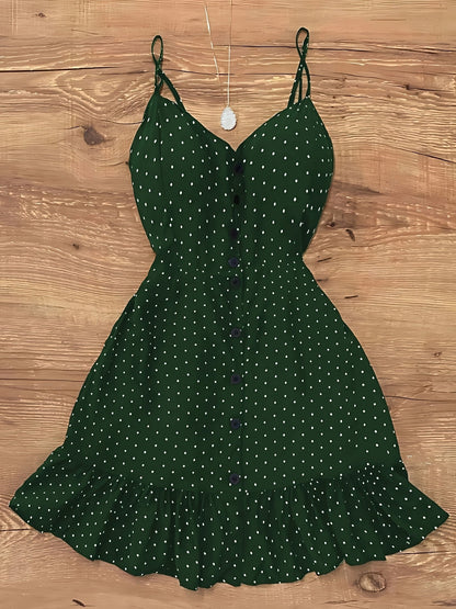 Damen Polka Dot Kleid mit Knopfleiste und Rüschen – Vintage-inspirierter Sommer-Look