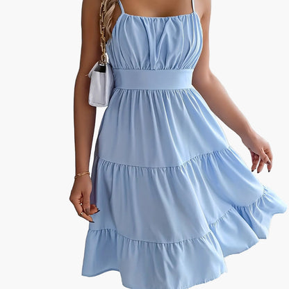 Damen Sommerkleid mit Spaghettiträgern und Volant – Elegantes Freizeit- & Urlaubskleid