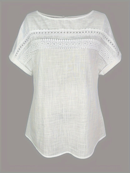 Damen Sommer Bluse mit Spitze und kurzen Ärmeln – Elegante Freizeitmode für Alltag & Urlaub