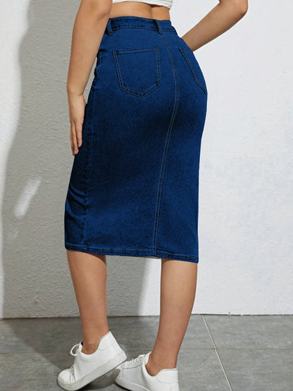 Damen Jeans-Midirock mit Schlitz im Casual Stil – Perfekt für Alltag und Freizeit