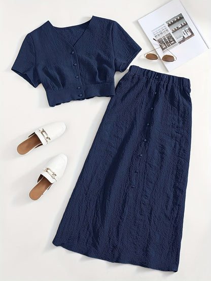 Damen Zweiteiler Set mit Crop Top und Midi Rock – Eleganter Freizeit-Look